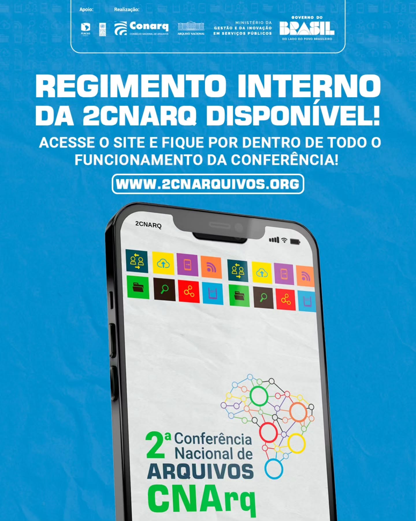 O Regimento Interno da 2ª Conferência Nacional de Arquivos esta disponível! O documento regulamenta o funcionamento do processo conferencial e orienta a realização das etapas municipais, intermunicipais, livres, estaduais e nacional.
O Regimento define as normas que organizam a participação social, a composição das delegações, a sistemática de consolidação de propostas e os procedimentos de deliberação que culminarão na etapa nacional, marcada para os dias 26 a 28 de maio de 2026, em Brasília (DF).
Confira no site 2cnarquivos.org, no link disponível na Bio.
#2CNArq #Arquivos #Democracia #Cidadania