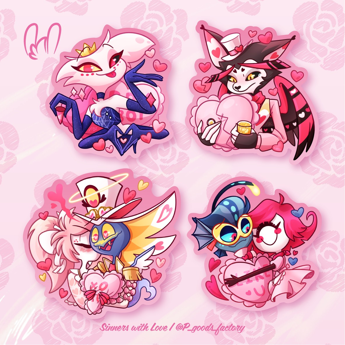 ❤️Sinners with LOVE 2nd wave & B-day Boy❤️🔥
Late second wave of Sinners with Valentine's day series is finally released!
I've already designed all pins and stickers for valentine's day of this year, but I wanted to do some more, and now every gang is here!!
Husk was a PO bonus sticker of Sinners with full bundle, and Angel is also a bonus of B-day boy pin!
All pre orders of pins and bundle is gone now in public, but these will available on this Sunday 0am EDT as a heart sparking stickers!!
More info will update soon in patreon!
Link in bio!
#Hellaverse #HazbinHotel #HelluvaBoss #HazbinHotelfanart #Angel #Angeldust #Husk #Huskerdust #Cherrybomb #Pentious #Cherrisnake #niffty #Baxter #sticker #stickers #diecutsticker #hazbinhotelpins #hazbinhotelstickers