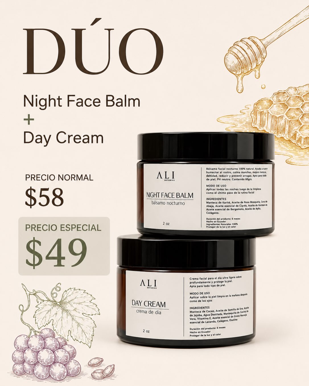 Los DÚOS de septiembre llegaron ✨✨
Tus productos favoritos ahora están juntos y con precios especiales.
Desde el cuidado capilar hasta el cuidado facial y corporal, hemos creado combinaciones con ingredientes 100% naturales para que disfrutes más de lo que amas, pagando menos.
Descubre el dúo ideal para tu rutina y aprovecha esta edición especial por tiempo limitado.
Porque cuidarte bien también puede ser natural.
#AliBotanics #DúosDeJunio #CosméticaNatural #CuidadoCapilar #CuidadoFacial CuidadoCorporal ProductosNaturales BellezaNatural AliBotanicsEcuador